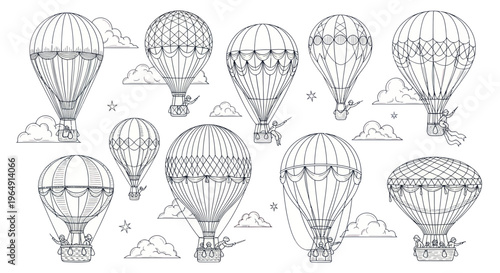 Vintage Hot Air Balloons Collection: Steampunk Adventure & Travel Illustrations