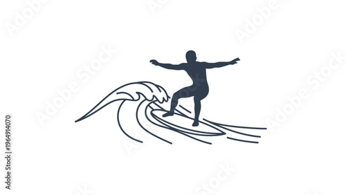 Silhouette of a surfer riding a wave, a dynamic representation of the sport and its connection to nature, perfect for adventure and coastal themes