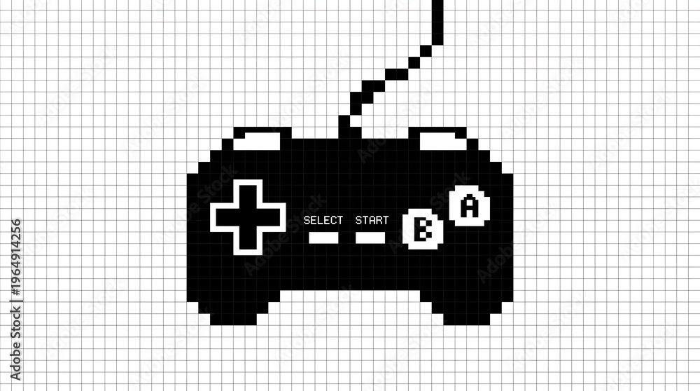 Fototapeta premium Pixel Art Video Game Controller on Grid Background