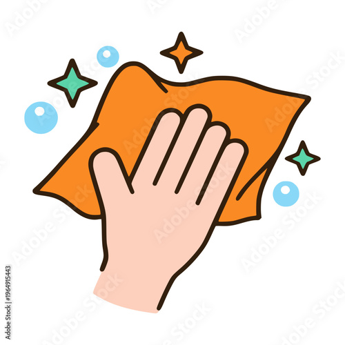 hand holding cleaning towel flat color vector illustration template design