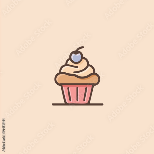 Delicate cupcake with swirled frosting and cherry.