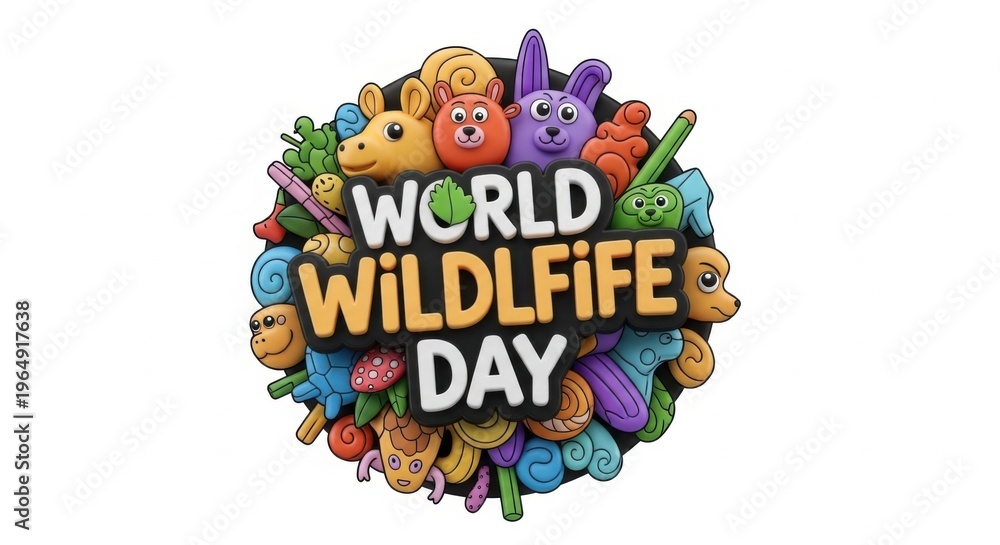 Fototapeta premium Celebrating World Wildlife Day with Colorful Cartoon Animals Design