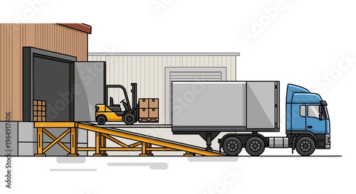 Blue Truck Loading Goods Warehouse Dock.