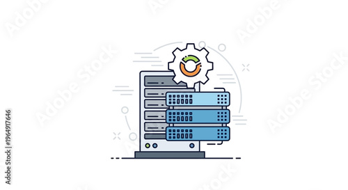 Computer Server with Gear Icon.