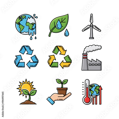 Climate Change Icons Depicting Environmental Issues