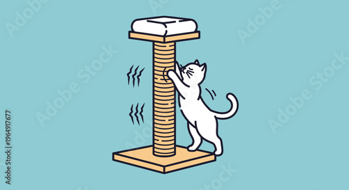 White Cat on Scratching Post Tower.