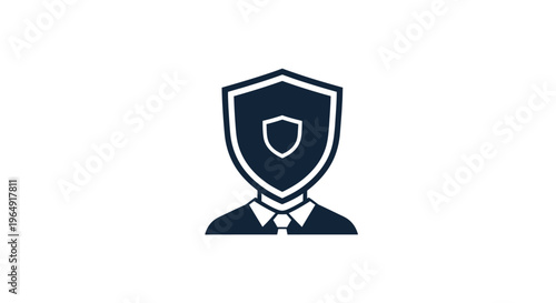 Shield protected business person icon.