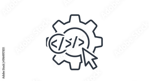 Coding symbol with gear and cursor.