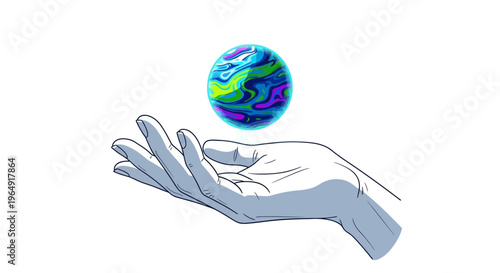 Hand Holding Colorful Small Globe.