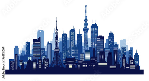 Konstfotografi Modern City Skyline Silhouette in Blue Tones