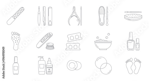Pedicure Tools and Supplies Icons: Foot Care and Nail Treatment Set