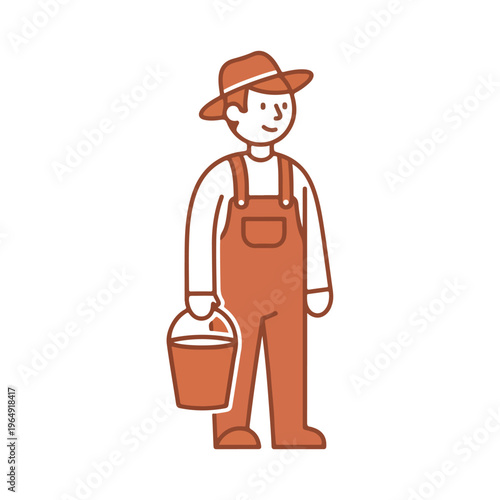 Farmer with Bucket in Overalls Illustration