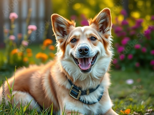 Loyal canine friend in vibrant outdoor setting,  happy, dog