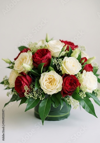 Exquisite rose arrangement in a glass vase, elegance and vibrant colors