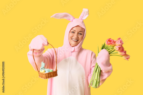Funny senior woman in bunny...