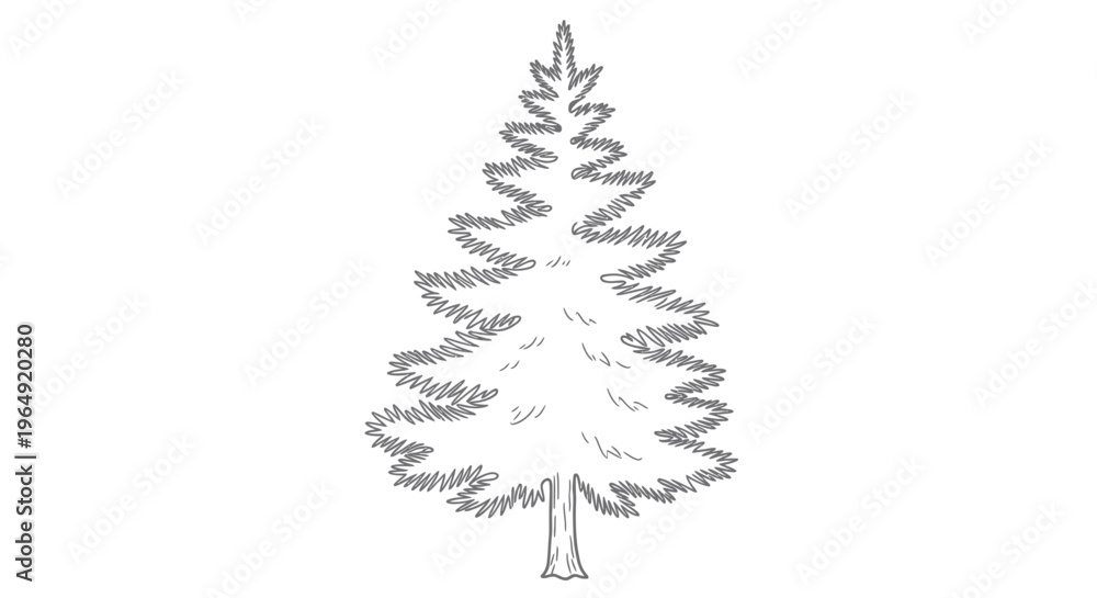 Obraz premium Hand-drawn Pine Tree Sketch, Simple Line Art Evergreen Illustration