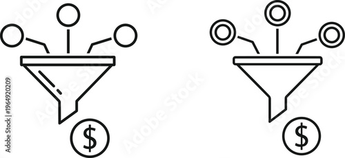 Sales funnel line icons set marketing conversion process revenue optimization outline vector illustration