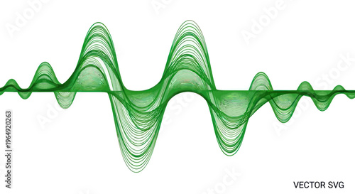 Green Abstract Sound Waveform on White Background, Digital Audio Signal