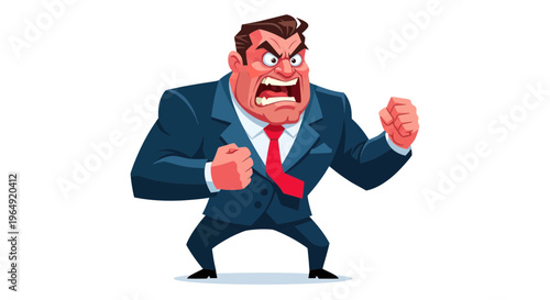 Angry businessman shouting and clenching fists in frustration, aggressive stance