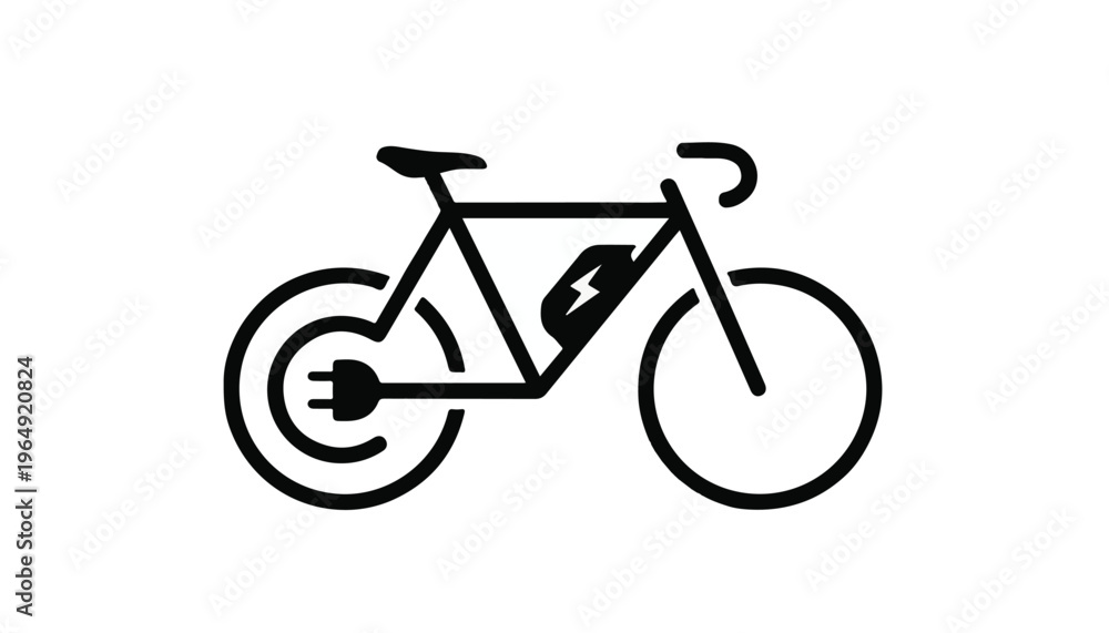 Fototapeta premium Electric bicycle icon with battery and plug