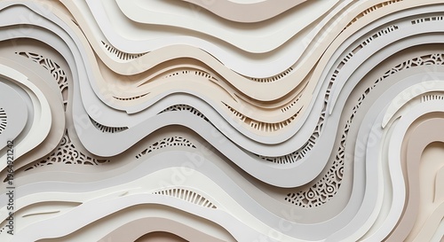 Layered paper cut art with intricate decorative details in pastel tones