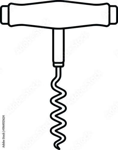 black line drawing wine bottle corkscrew