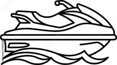 black line drawing of a jet ski on water
