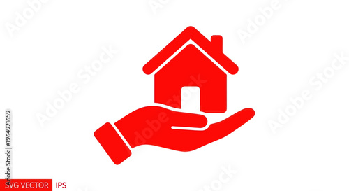 Red House Icon Held in Hand - Real Estate, Homeownership, Protection Concept