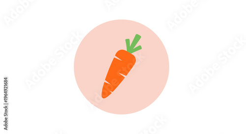 Photography Simple Orange Carrot Icon with Green Stems on a Soft Pink Circle Background