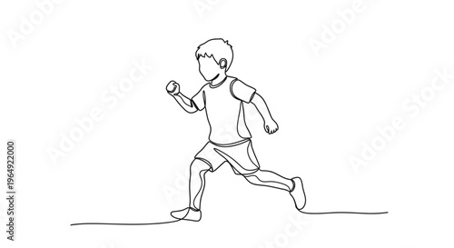 Minimalistic black and white outline of a young boy running and holding a ball during playtime activity