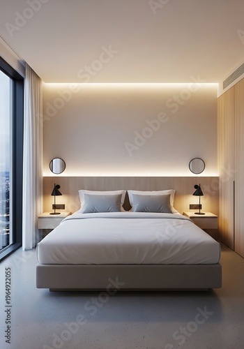 Modern minimalist bedroom design featuring elegant interior elements