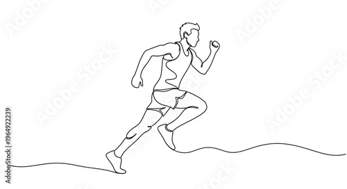 Dynamic illustration of a man running uphill emphasizing movement and athleticism in a minimalistic line art style capturing