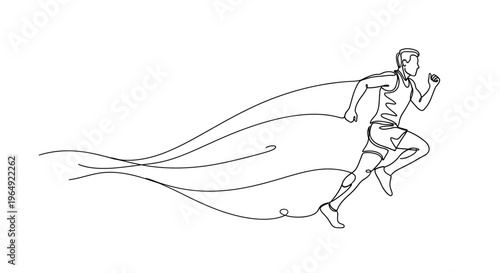 Dynamic line art illustration of a runner in motion with flowing lines indicating speed and agility in a minimalist style