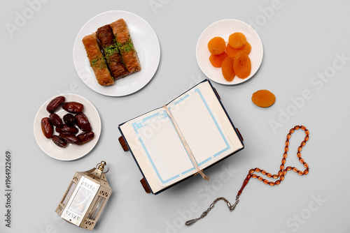 Koran, prayer beads, dates ...