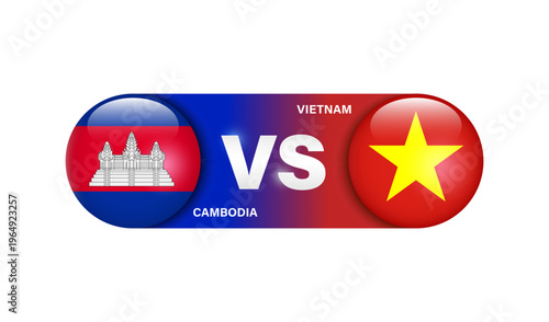 Element represents a sporting event or national football or soccer match between Cambodia and Vietnam, with the logo featuring national flag, vector 3d isolated on white background for banner design