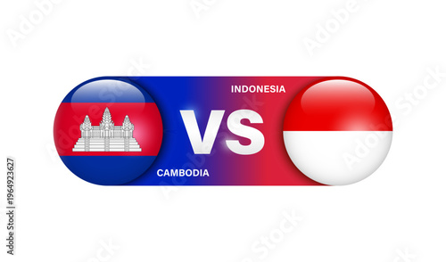 Element represents a sporting event or national football or soccer match between Cambodia and Indonesia, with the logo featuring national flag, vector 3d isolated on white background for banner design