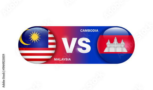 Element represents a sporting event or national football or soccer match between Malaysia and Cambodia, with the logo featuring national flag, vector 3d isolated on white background for banner design