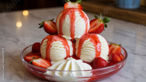 ice cream with strawberries