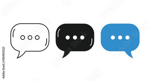 Flat lay of three colorful speech bubbles on a white background, conveying a simple and communicative mood.