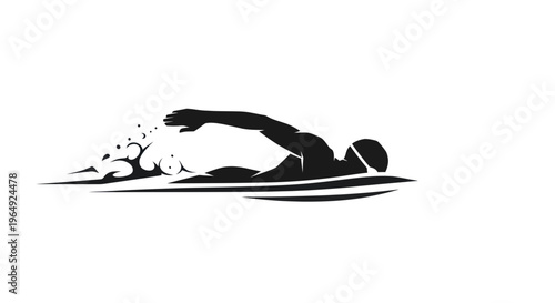 Silhouette of a swimmer in freestyle stroke, dynamic water splash, athletic concept