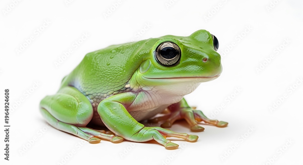 Obraz premium Vibrant green frog sitting on a clean white background