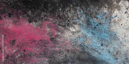 A grungy aged surface featuring a vintage red paint pattern on an old dirty concrete wall backdrop with a distressed stone texture