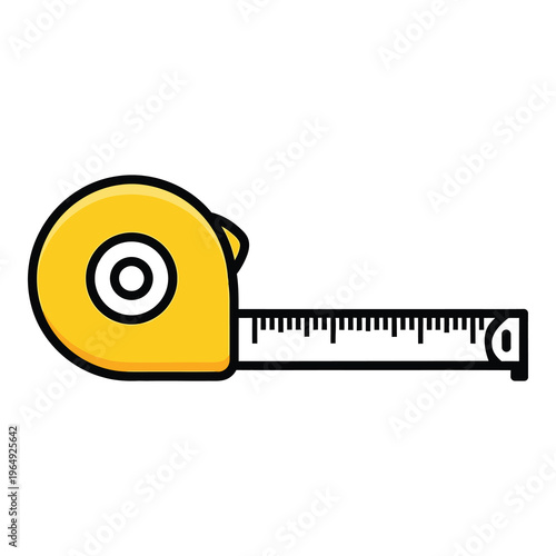 Yellow cartoon tape measure tool for measuring lengths and distances icon