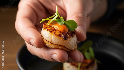 Seared scallop delight presented with finesse and artistic culinary touch
