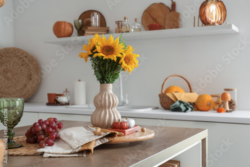 Interior of light kitchen w...