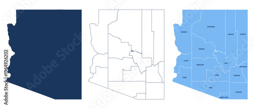 Arizona Counties Map with Labels – State Silhouette and County Boundaries Vector