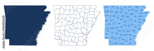Photos Arkansas Counties Map with Labels – State Silhouette and County Boundaries Vecto