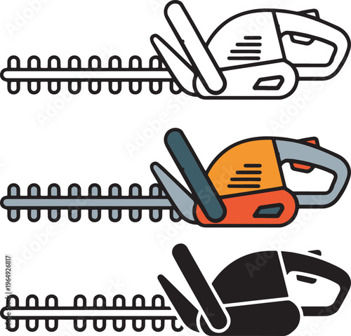 hedge trimmer outline silhouette and colorful icon