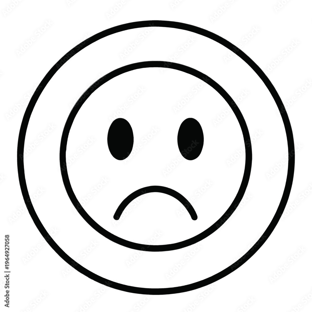 Fototapeta premium Sad Face Emoji Vector Illustration, Minimalist Flat Outline Icon for UI and Web Design