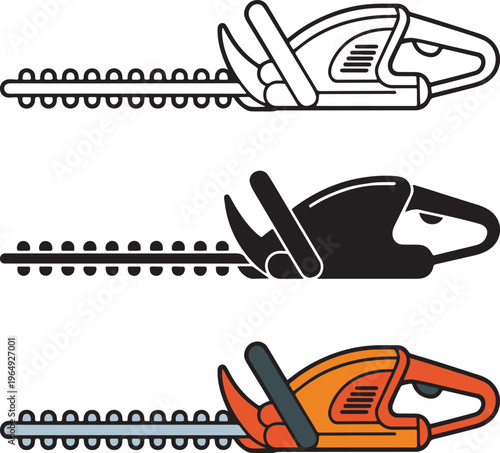 Modern hedge trimmer outline silhouette and colorful icon